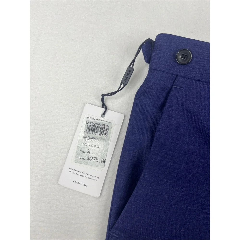 Reiss Christopher Twill Slim Fit Trousers 100% Wool Electric Blue Mens 34x32